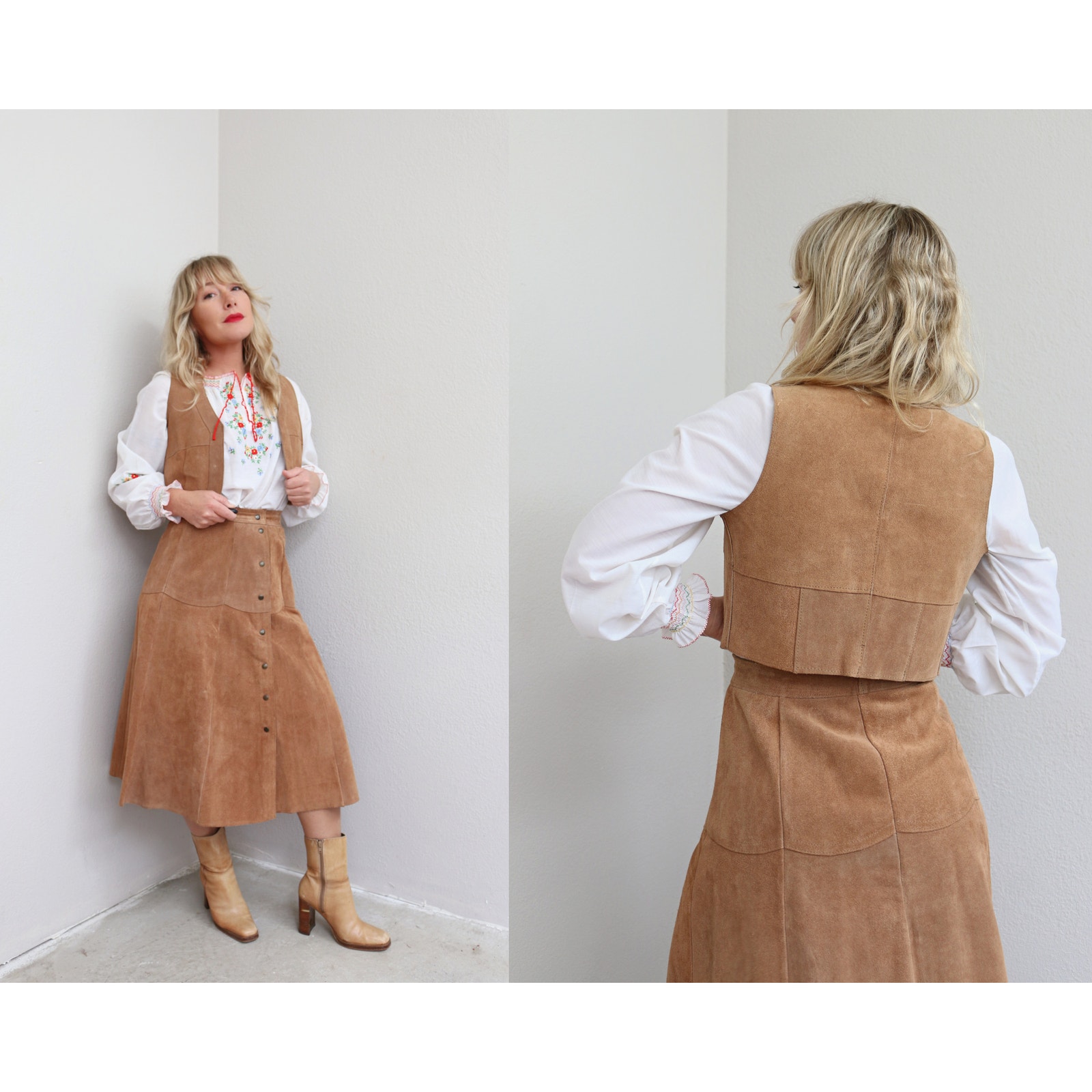 1970's Vintage Suede & Knit Patchwork A-Line Skirt ~ Women's Xs Sm 26" 27" Waist